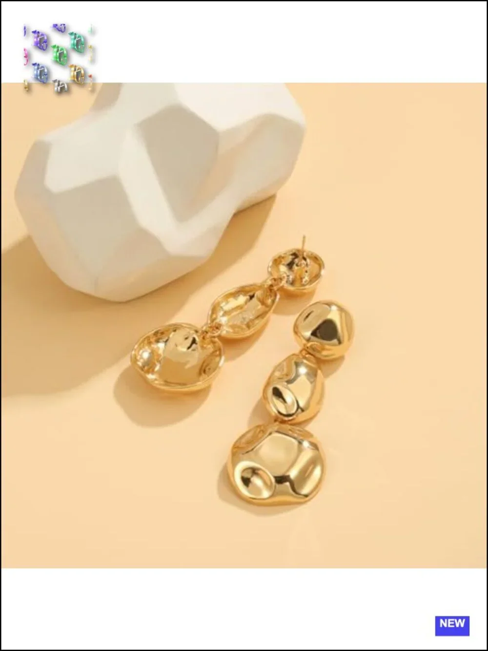 Chunky Gold and Silver Two Tone Statement Drop Earrings Stainless Steel